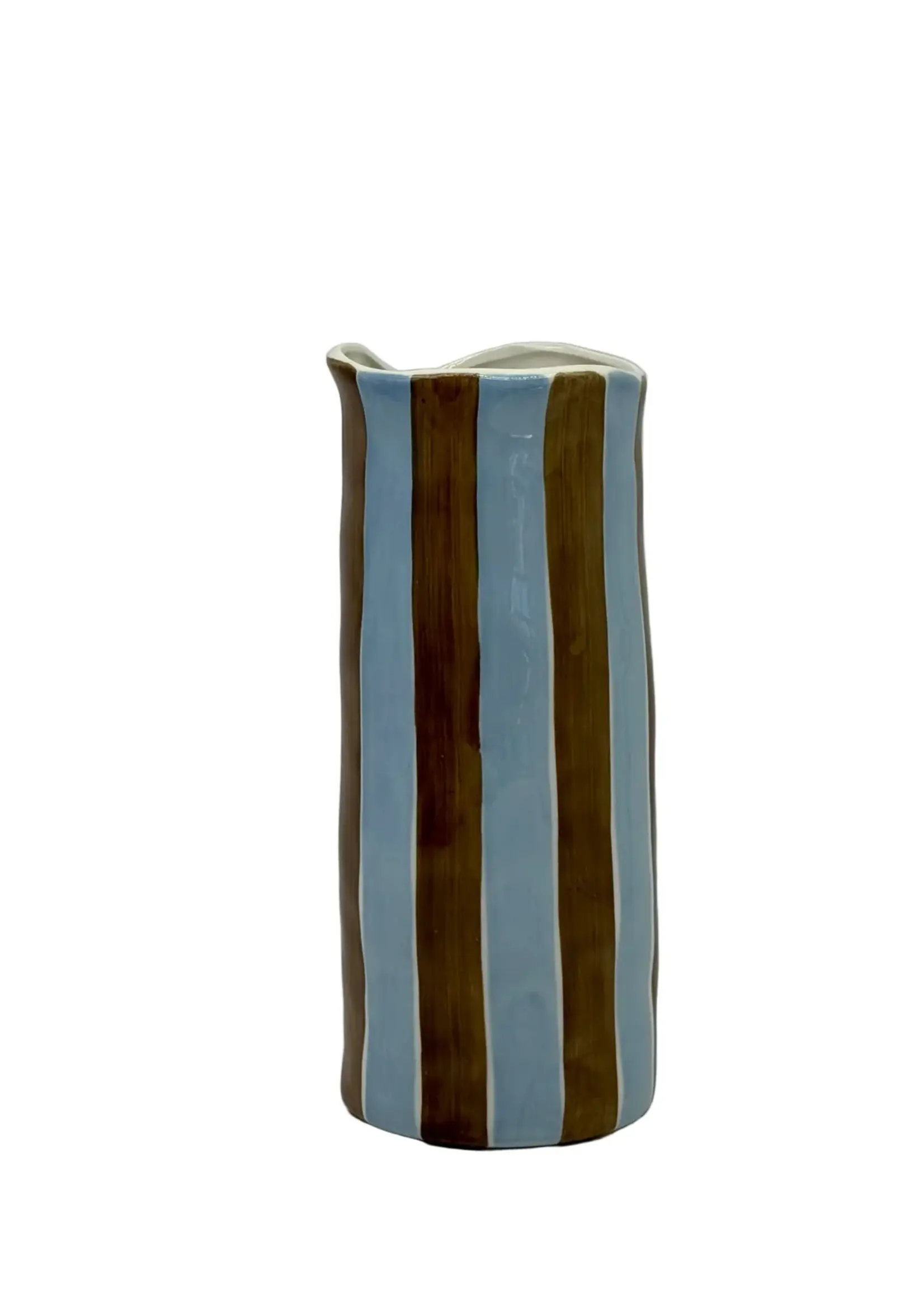 Noss and Co Medium Vase - Cornflower Blue & Brown Stripe