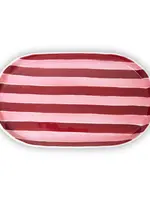 Oval Platter - Pink & Burgundy Stripes