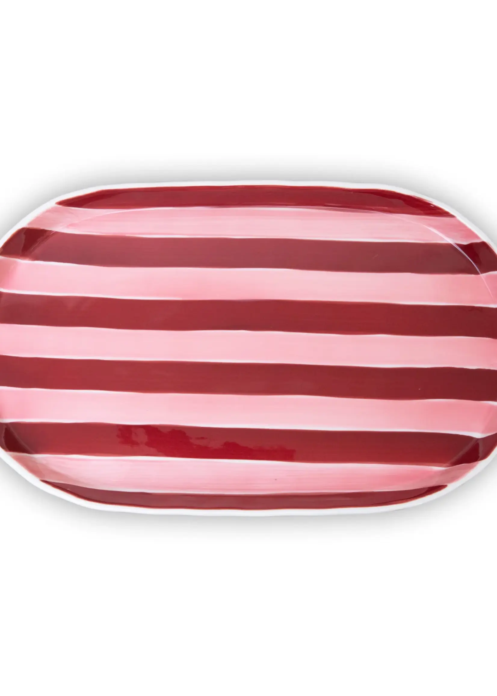 Oval Platter - Pink & Burgundy Stripes