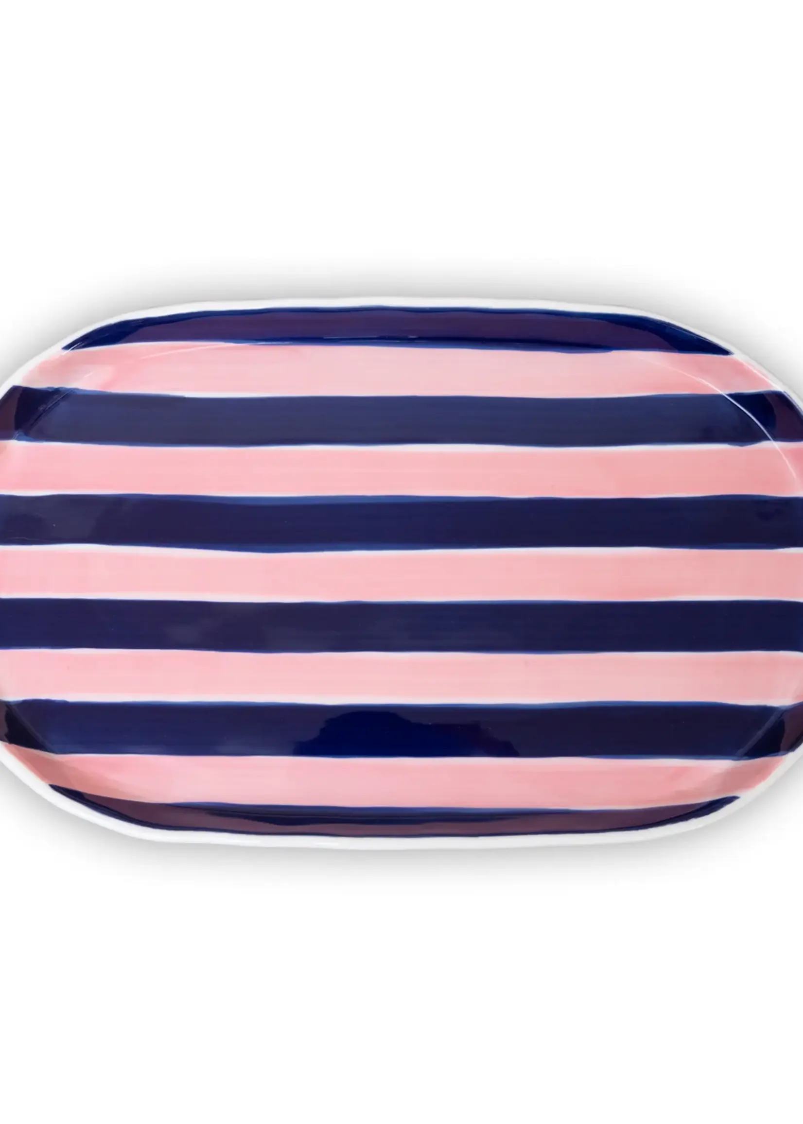 Oval Platter - Pink & Navy Stripes