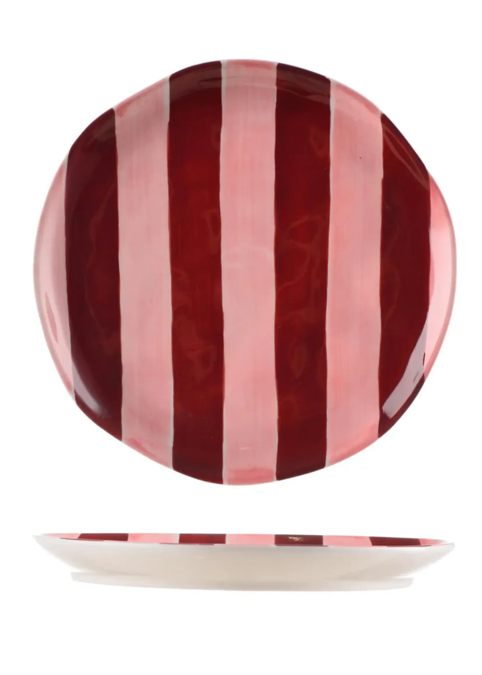 Noss and Co Side Plate - Pink & Burgundy Stripe