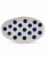 Small Oval Platter - Pink Rim and Navy Dots