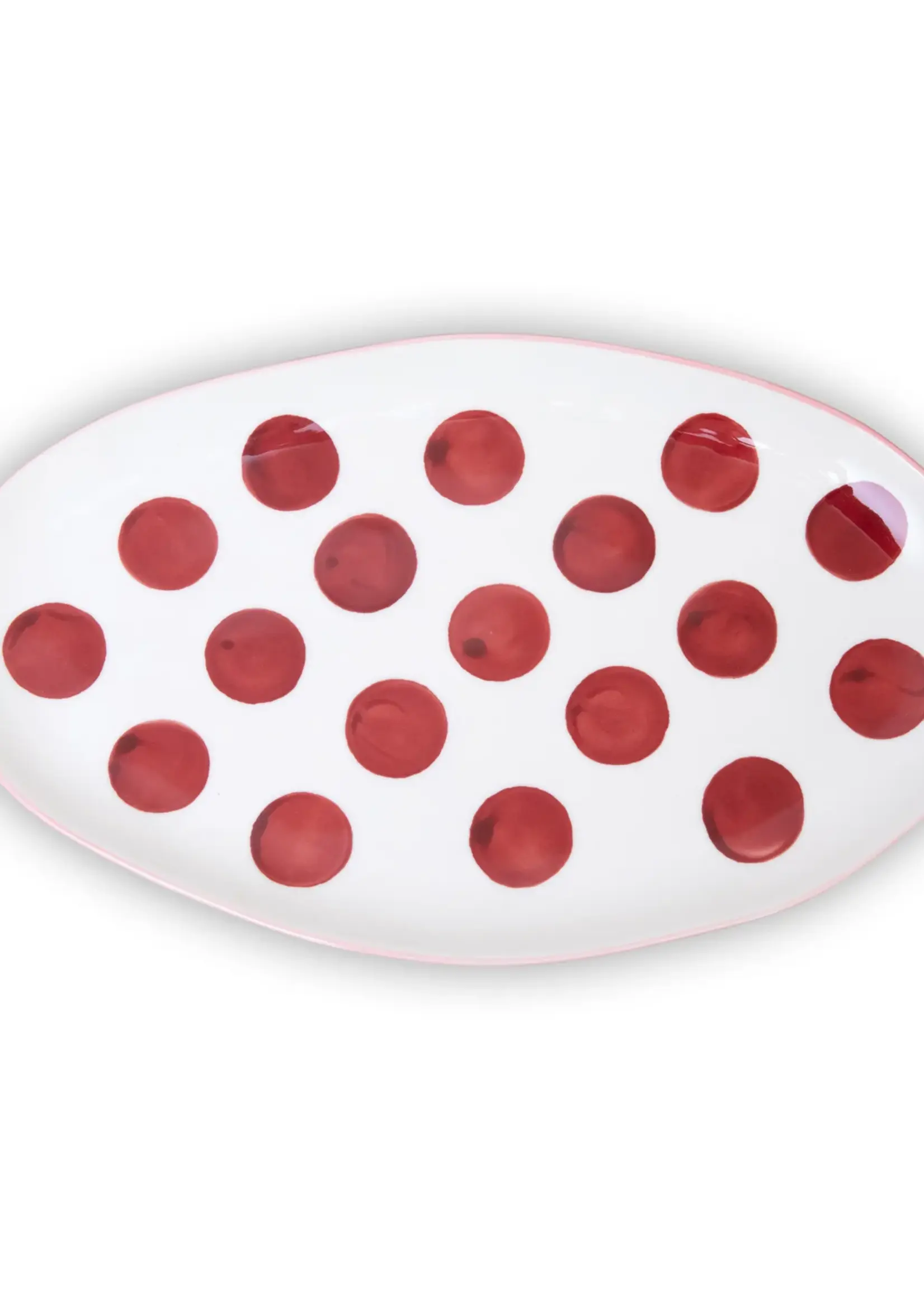 Small Oval Platter - Pink Rim and Burgundy Dots