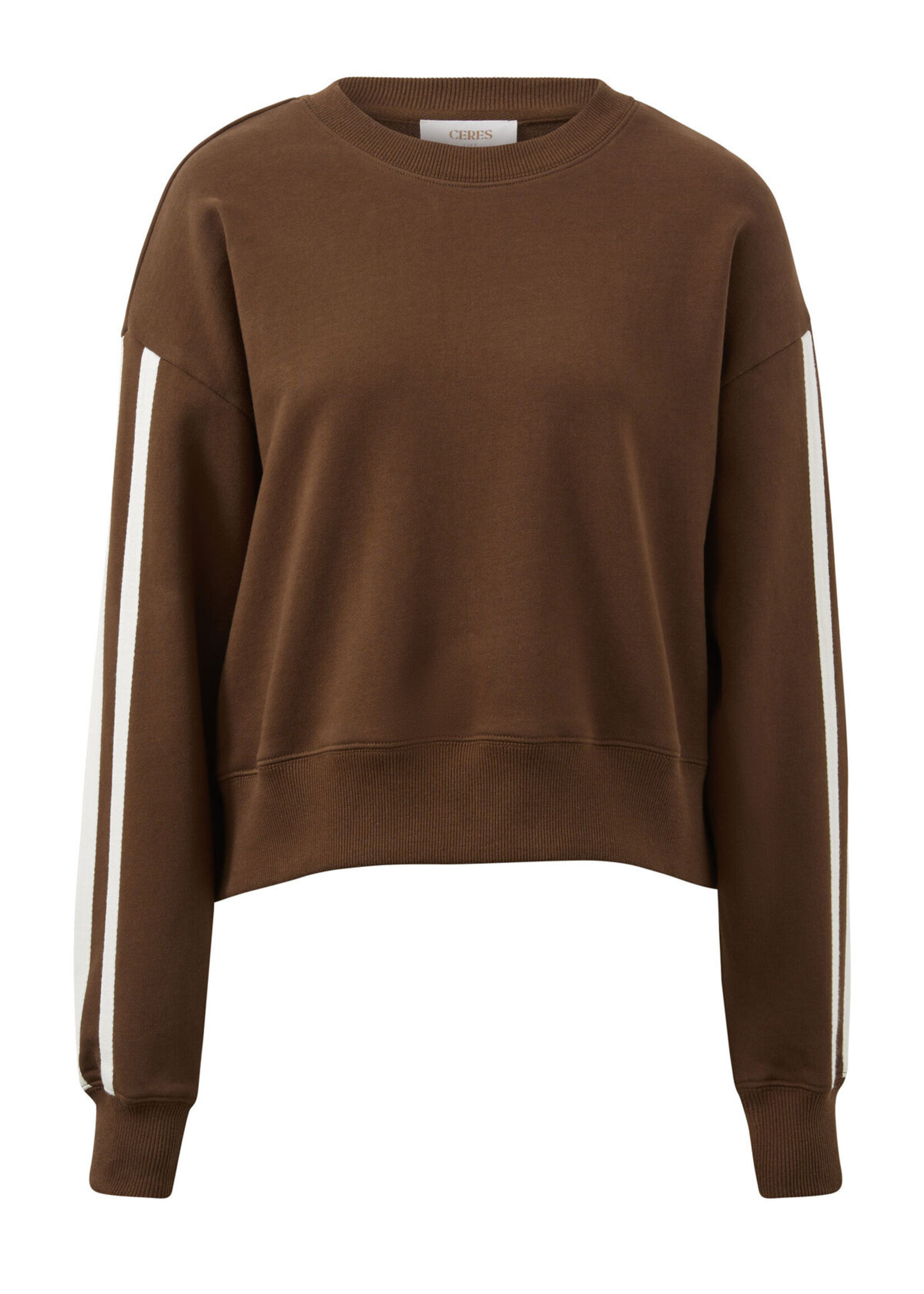 Ceres Life Sasha Sporty Slouchy Crew - Chocolate Side Stripe