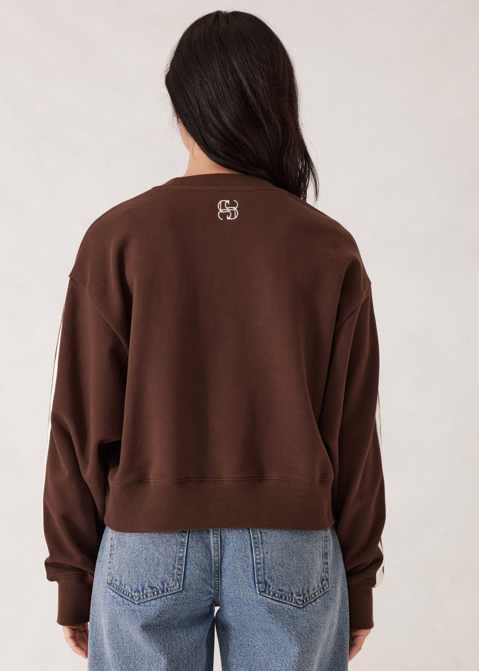 Ceres Life Sasha Sporty Slouchy Crew - Chocolate Side Stripe