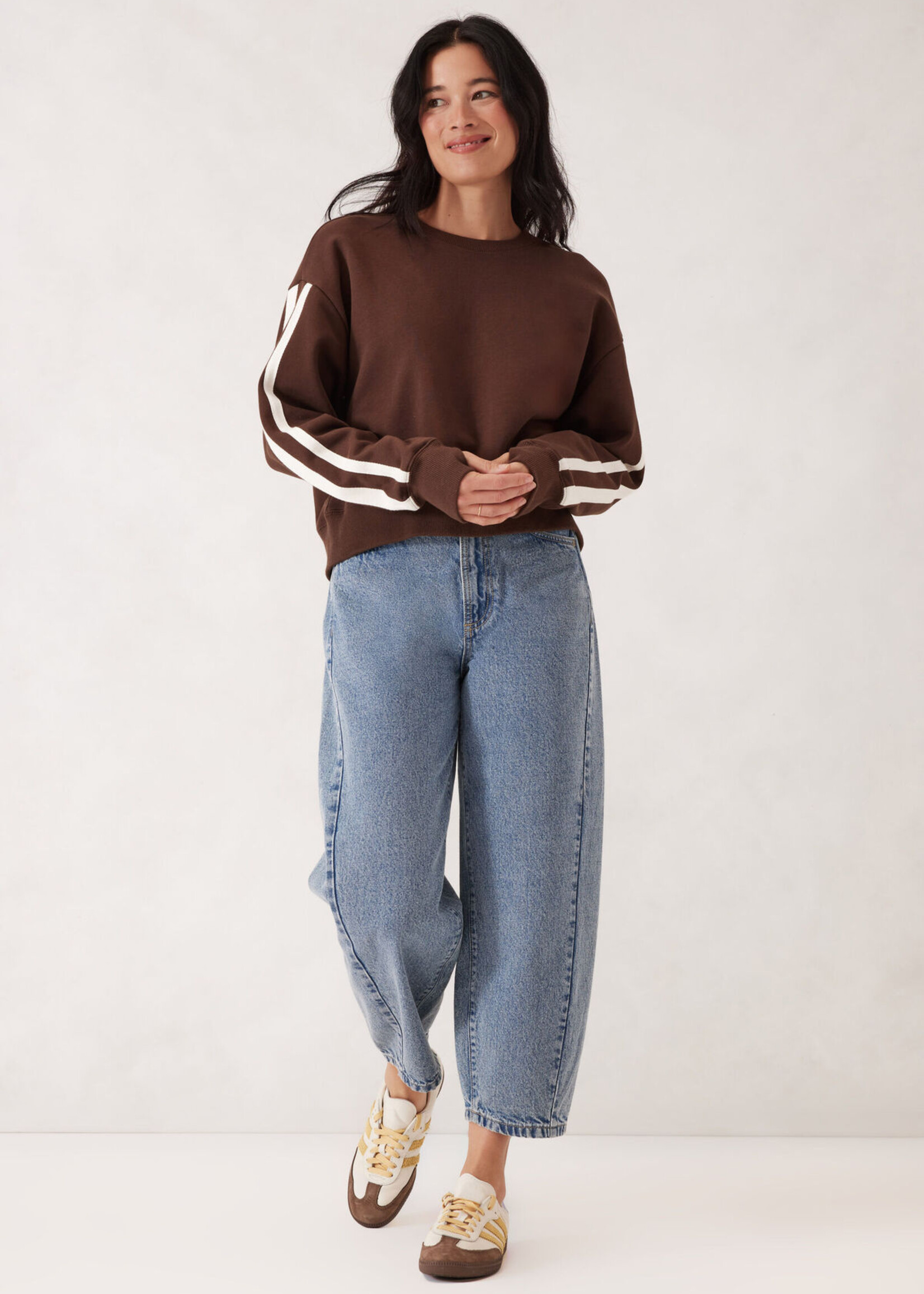 Ceres Life Sasha Sporty Slouchy Crew - Chocolate Side Stripe