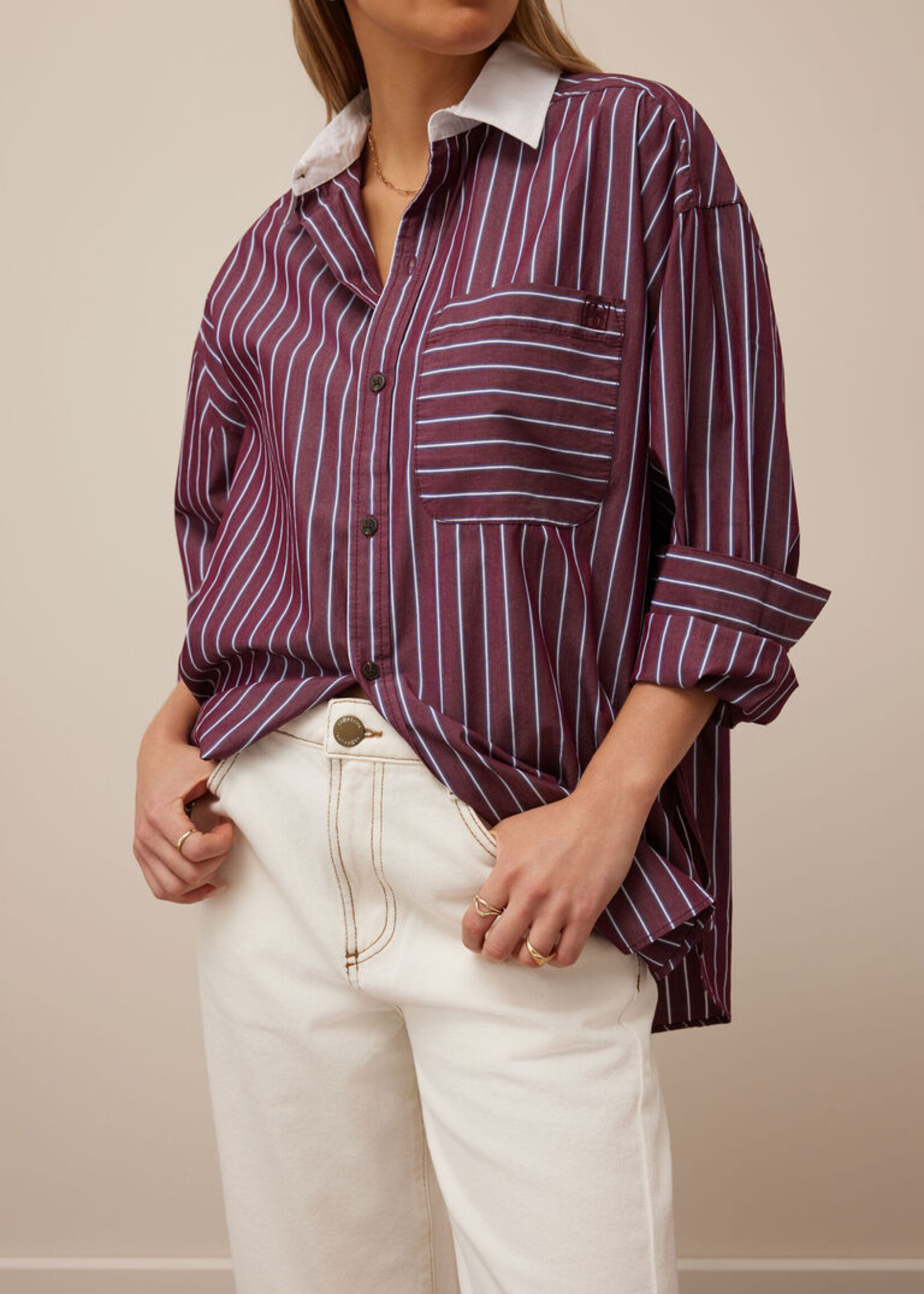 Ceres Life Peta Oversized - Burgundy Washed Navy Stripe