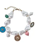 Zoda Pearl Charm Bracelet Sun Coin Charm