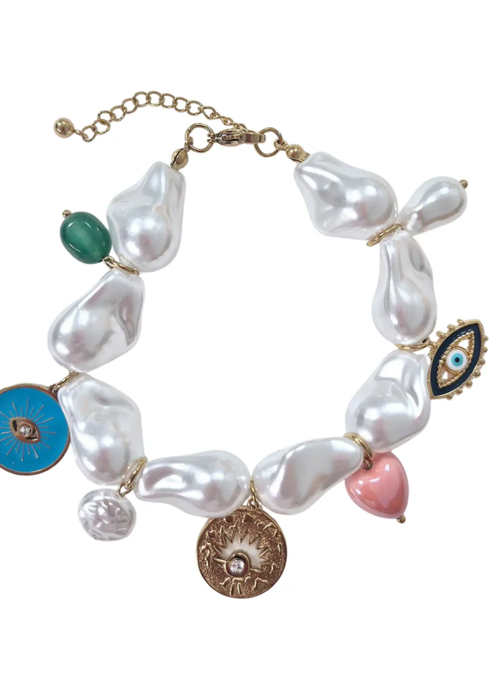 Zoda Pearl Charm Bracelet Sun Coin Charm