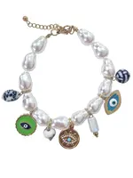 Zoda Pearl Charm Bracelet Evil Eye