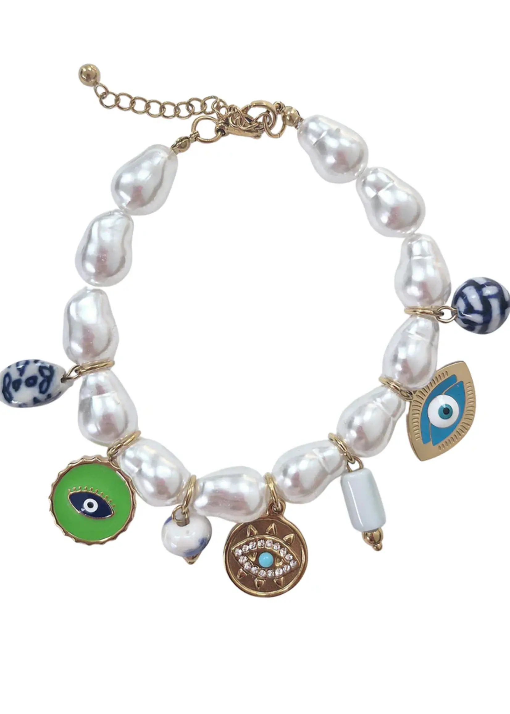 Zoda Pearl Charm Bracelet Evil Eye
