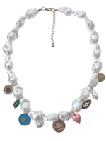 Zoda Pearl Charm Necklace Sun Coin