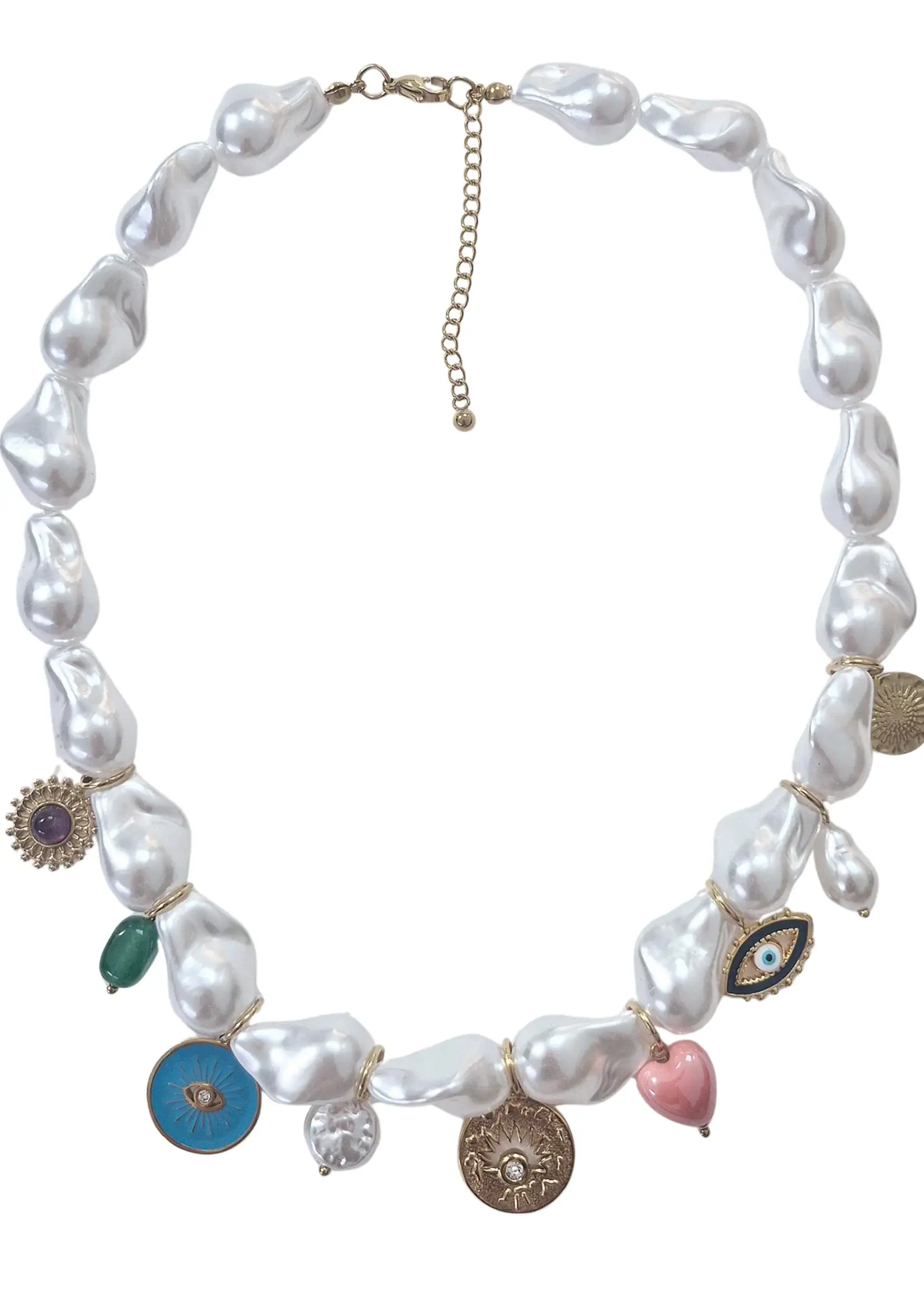 Zoda Pearl Charm Necklace Sun Coin