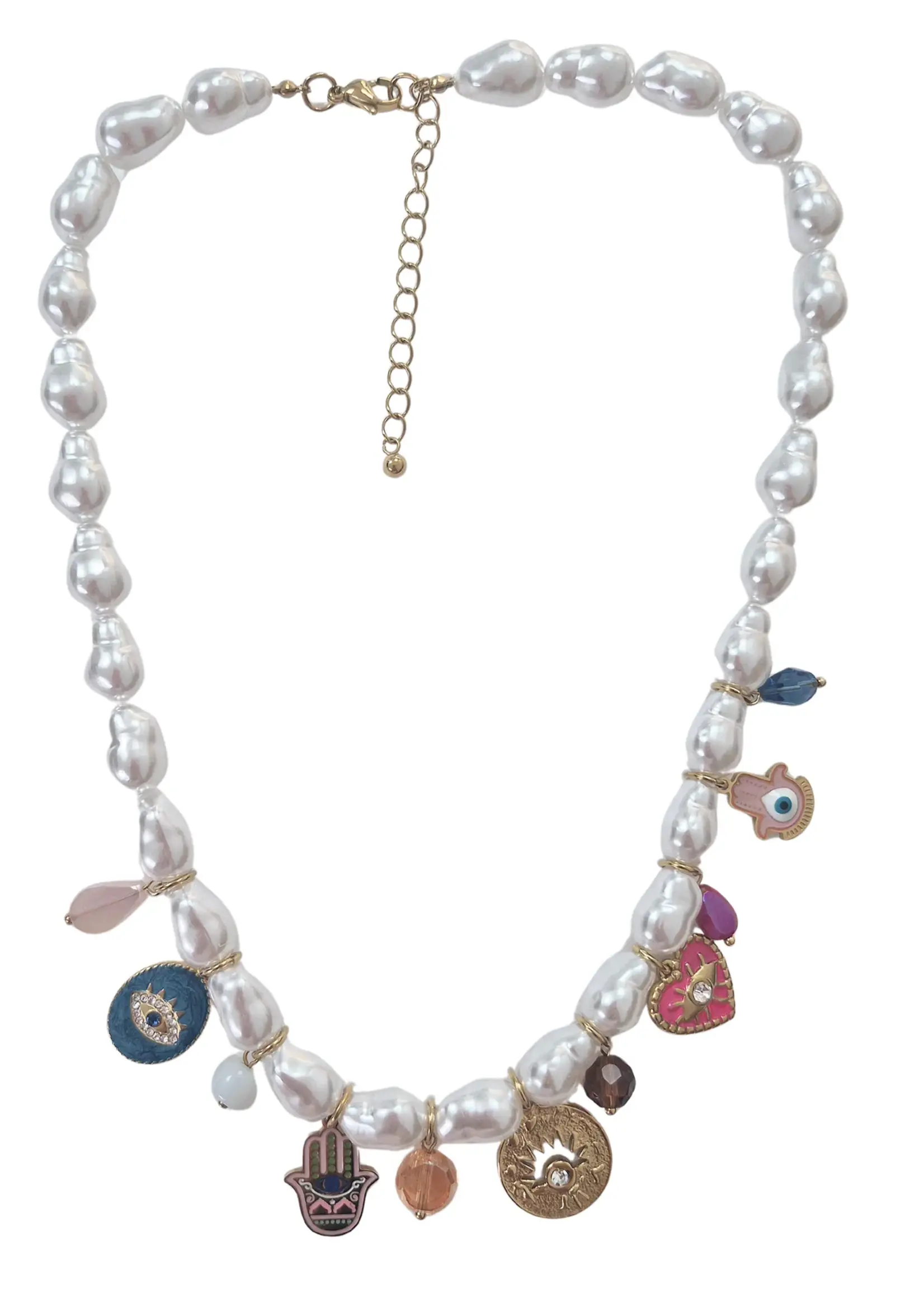 Zoda Pearl Charm Necklace Sun Blue/Red