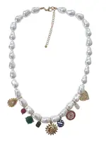 Zoda Pearl Charm Necklace Sun Charm
