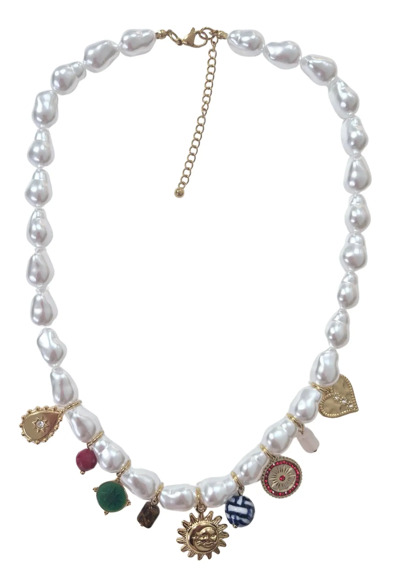 Zoda Pearl Charm Necklace Sun Charm