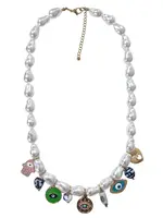 Zoda Pearl Charm Necklace Evil Eye