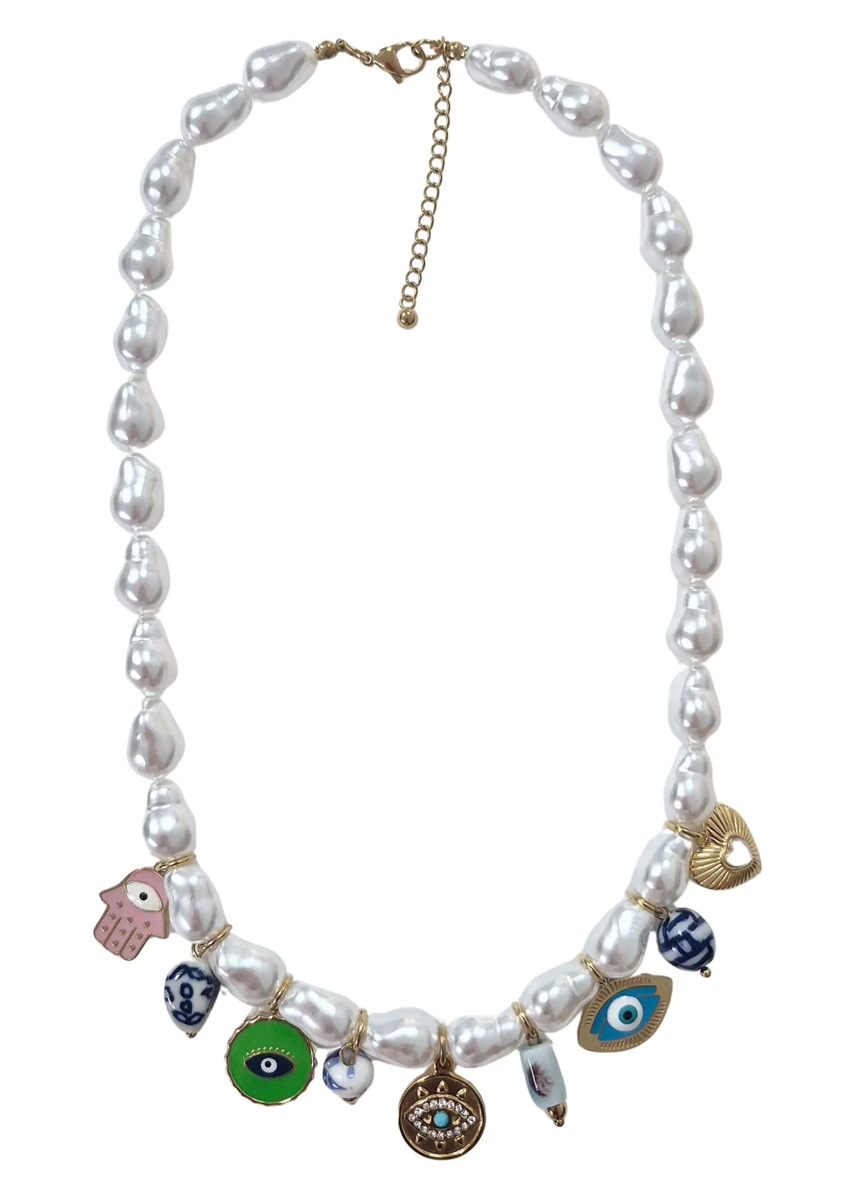 Zoda Pearl Charm Necklace Evil Eye