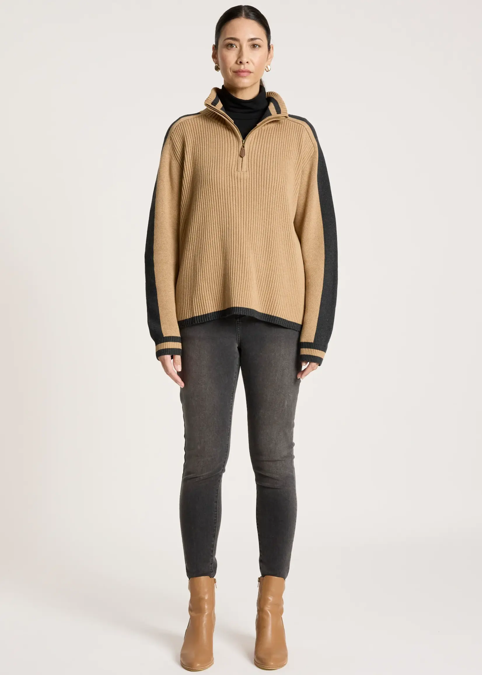 EB & Ive Liora Zip Jumper  Mocha/Char