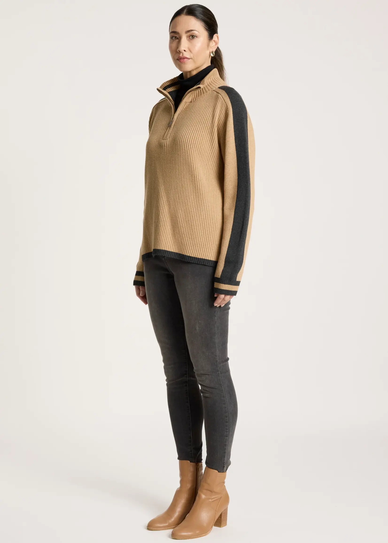 EB & Ive Liora Zip Jumper  Mocha/Char