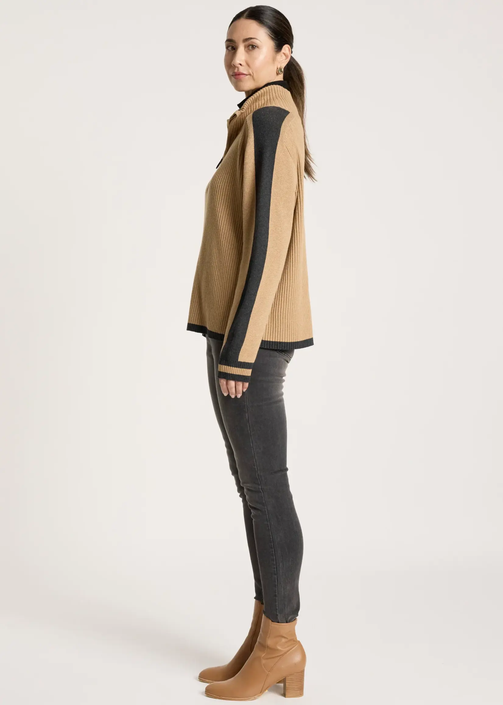 EB & Ive Liora Zip Jumper  Mocha/Char