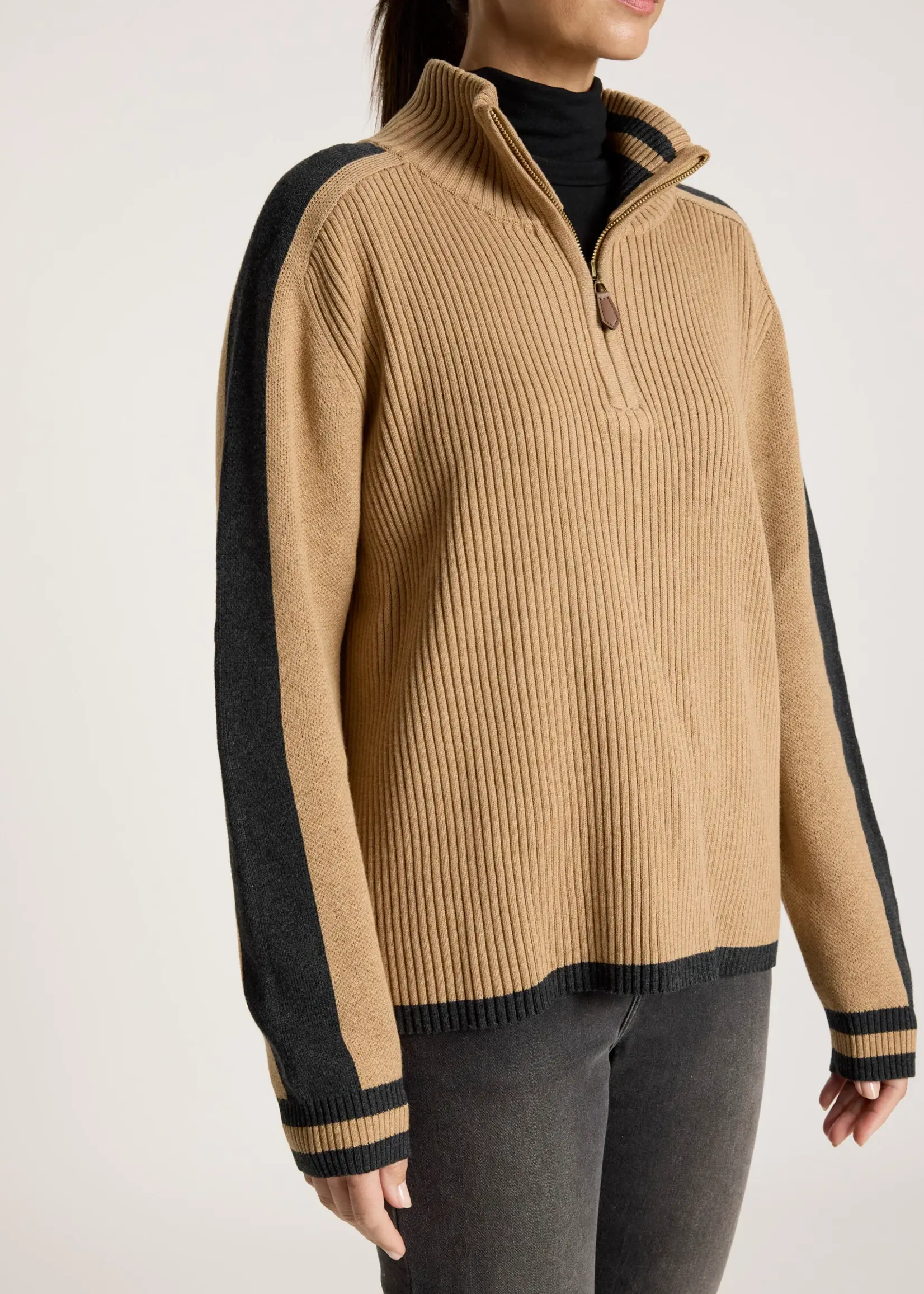 EB & Ive Liora Zip Jumper  Mocha/Char
