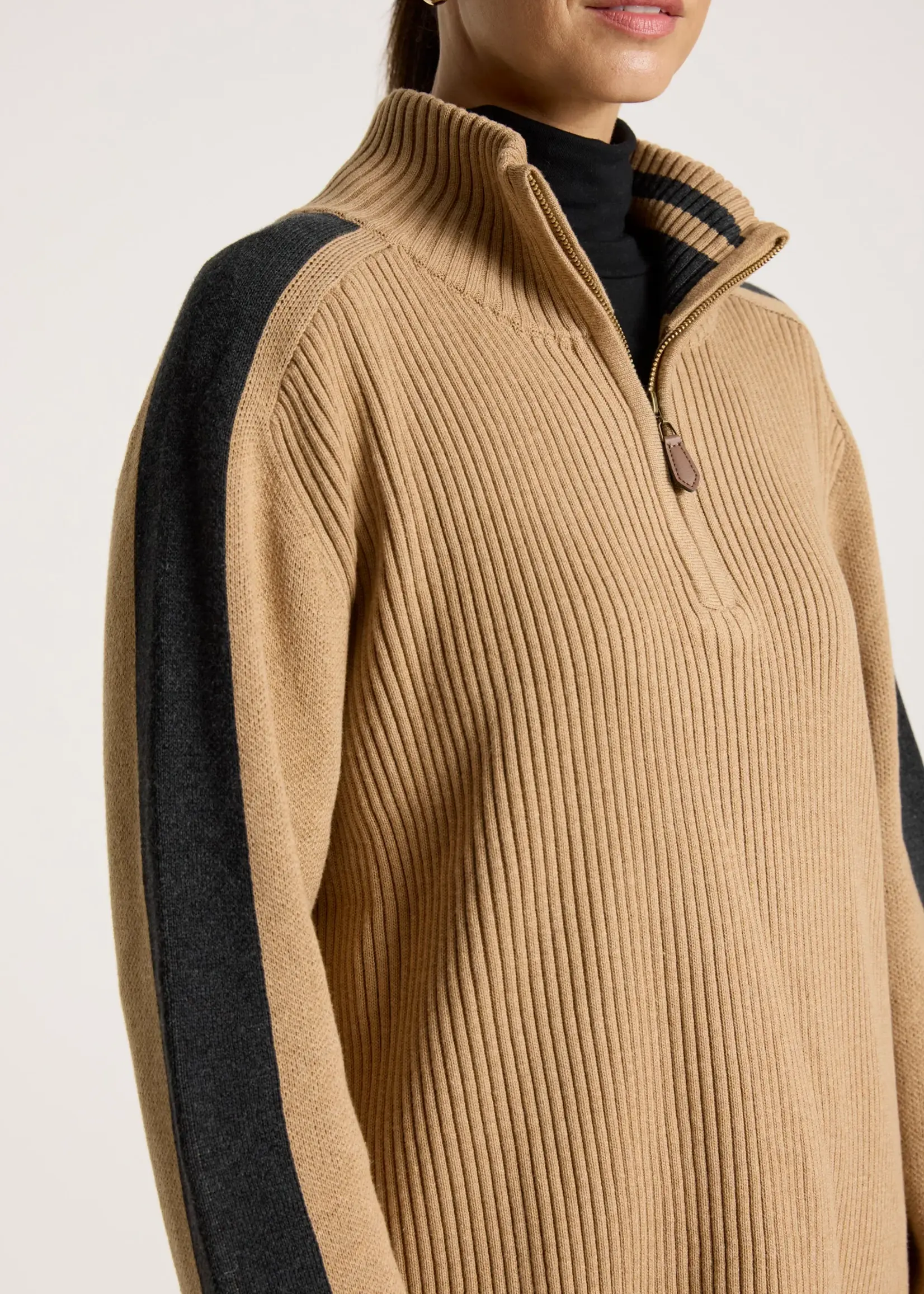 EB & Ive Liora Zip Jumper  Mocha/Char