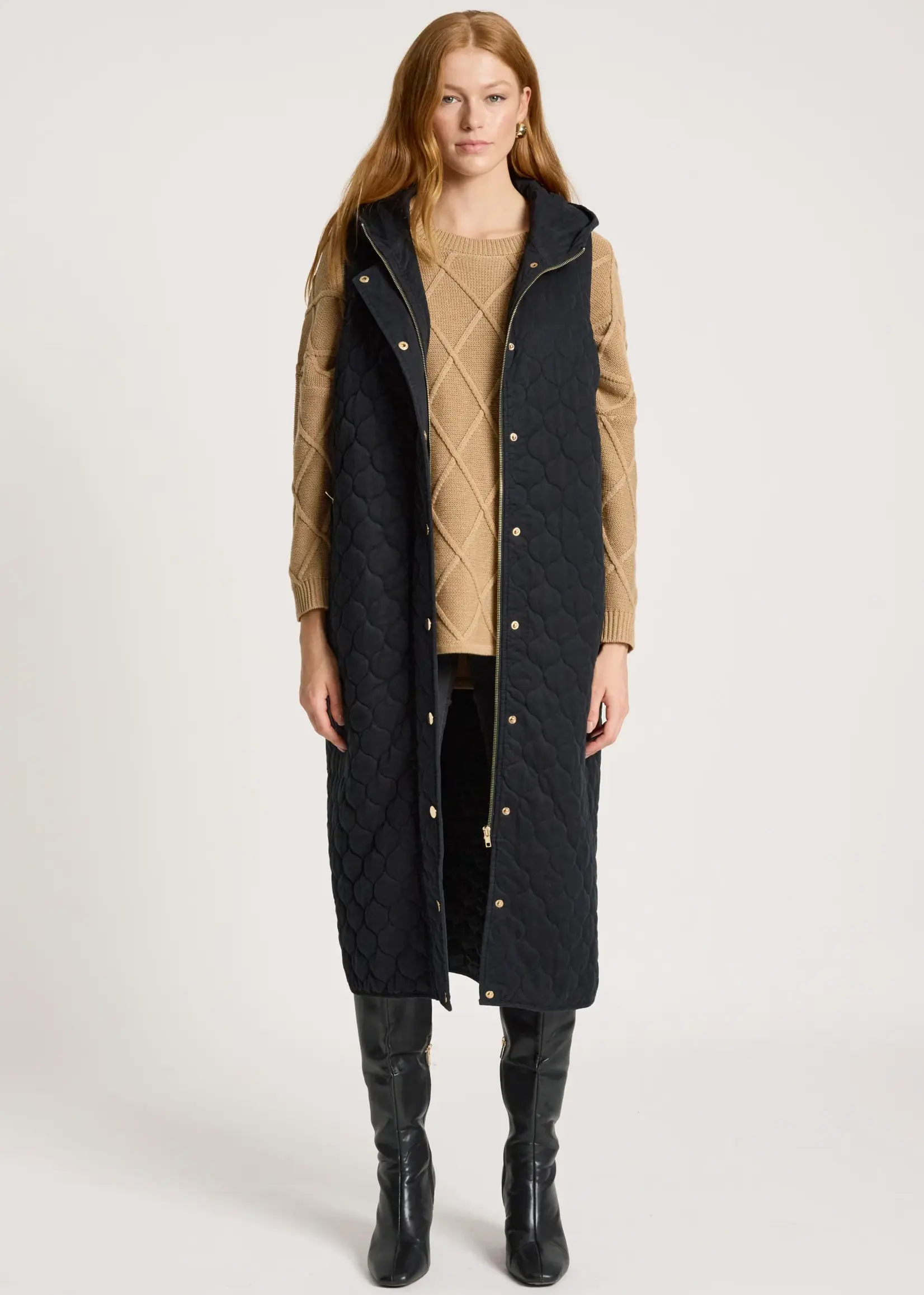 EB & Ive Sansi Quilted Long Vest - Black