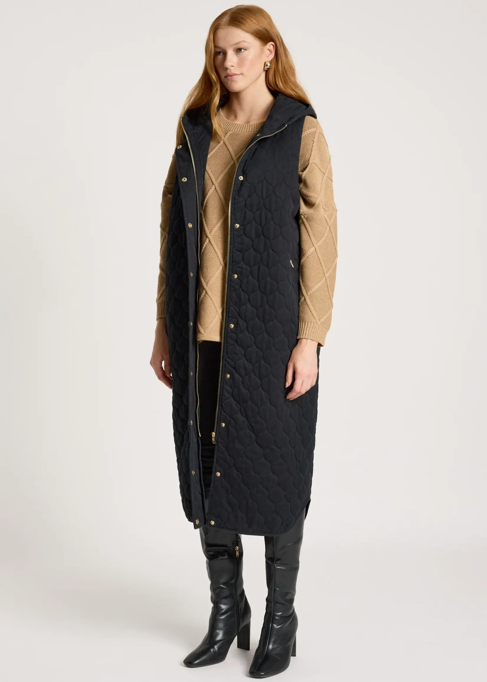 EB & Ive Sansi Quilted Long Vest - Black