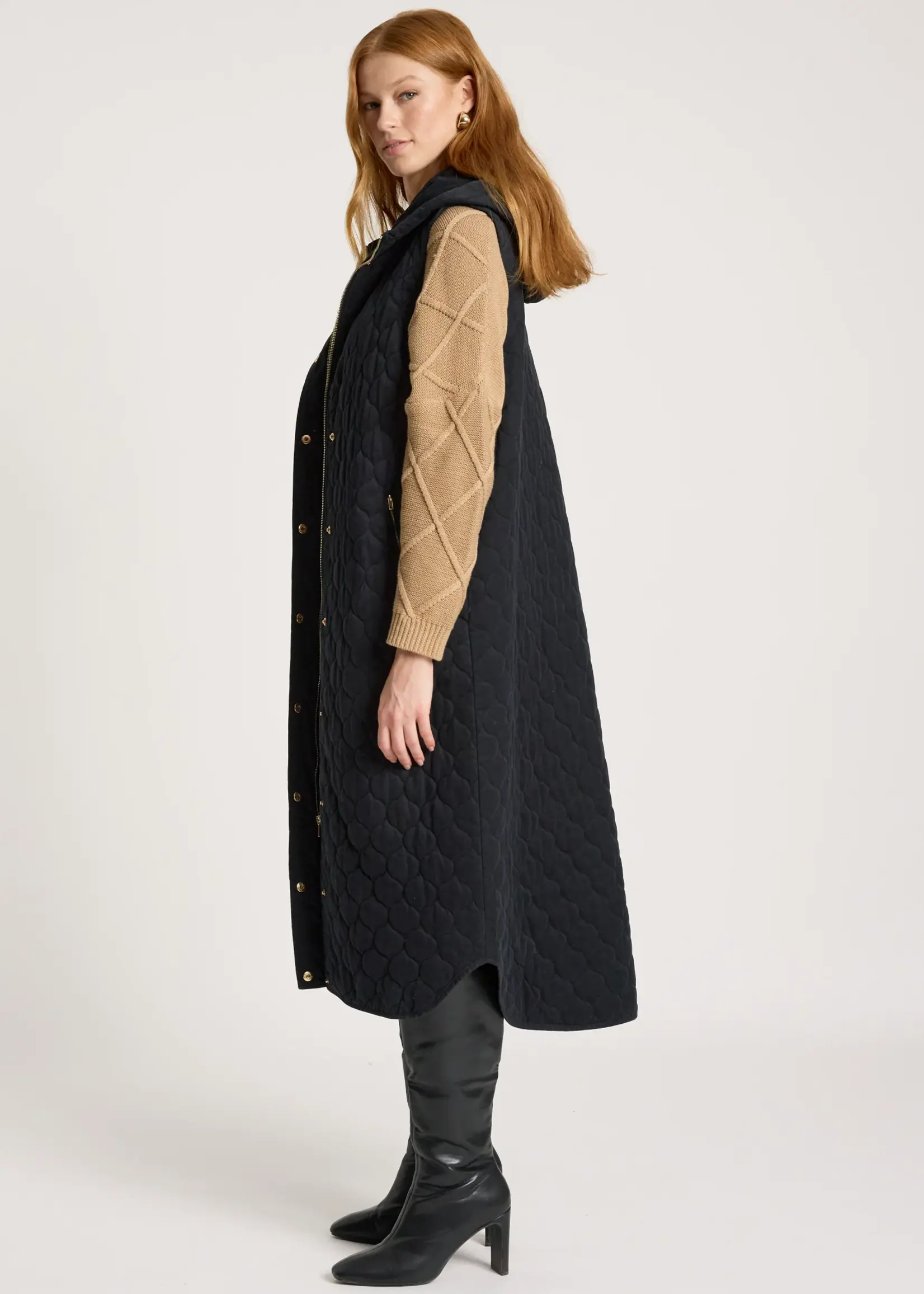 EB & Ive Sansi Quilted Long Vest - Black