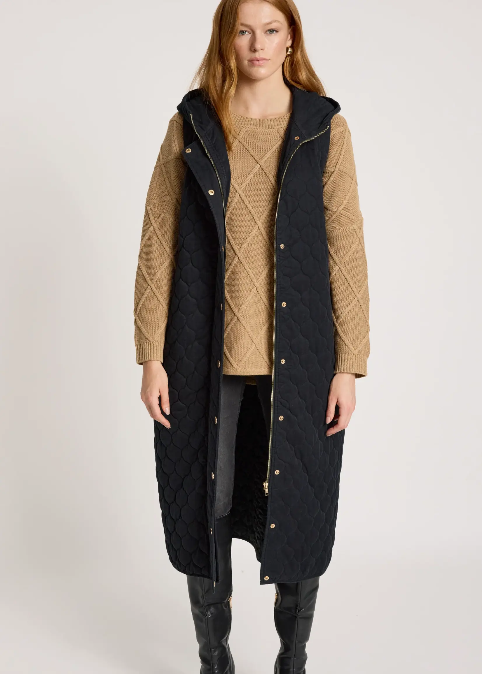 EB & Ive Sansi Quilted Long Vest - Black