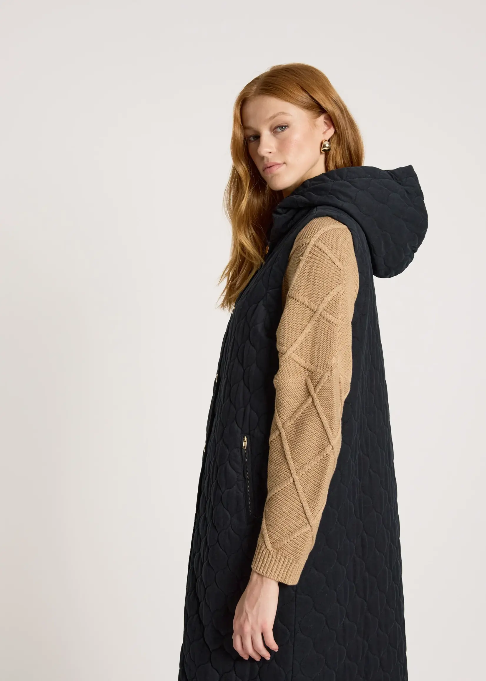 EB & Ive Sansi Quilted Long Vest - Black