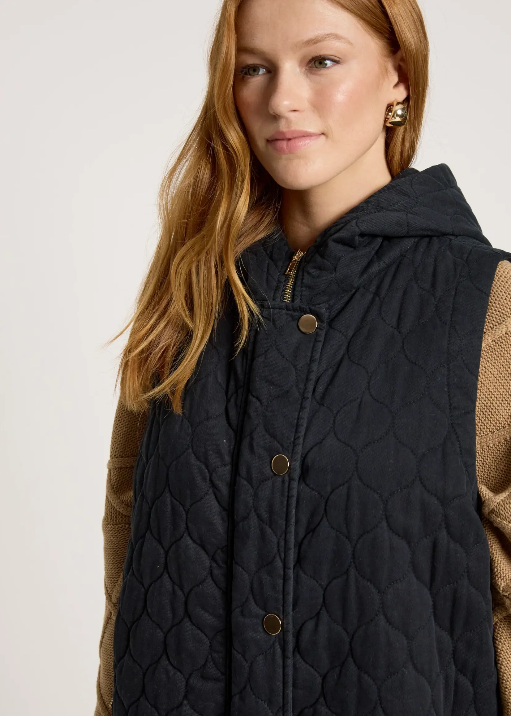 EB & Ive Sansi Quilted Long Vest - Black