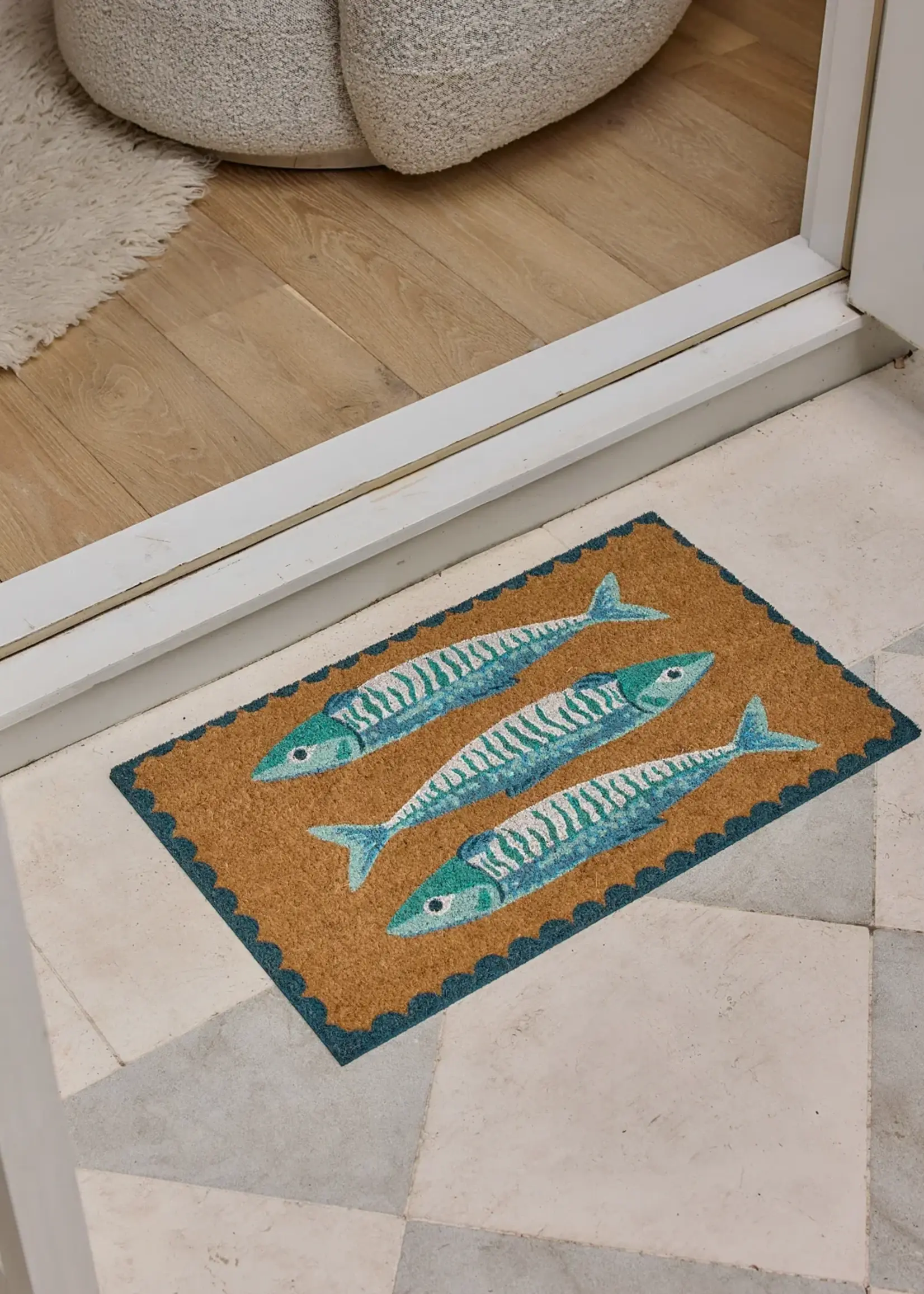 Madras Sardines Blue Doormat 45x75cm