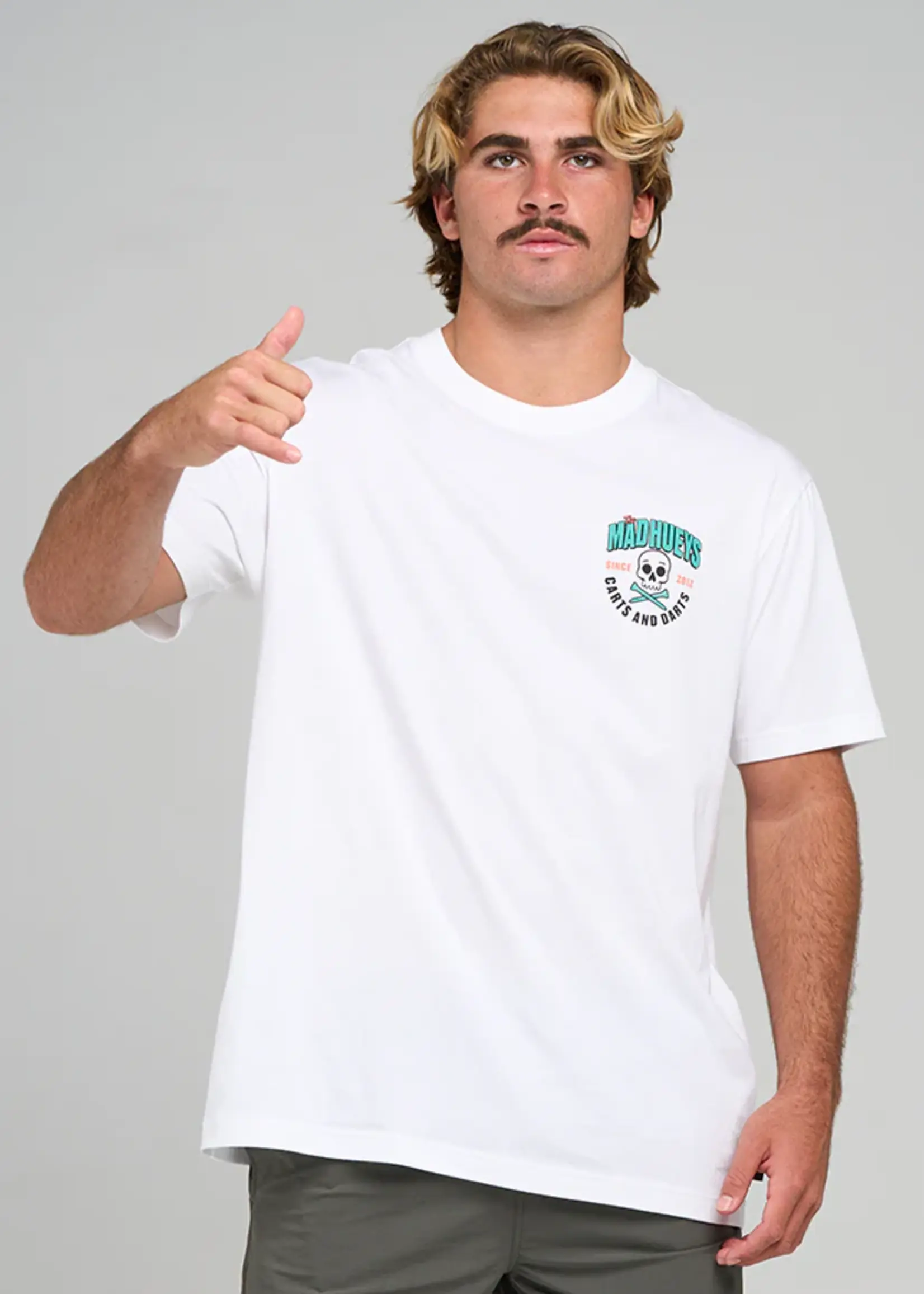 Mad Hueys Carts and Darts SS Tee - White