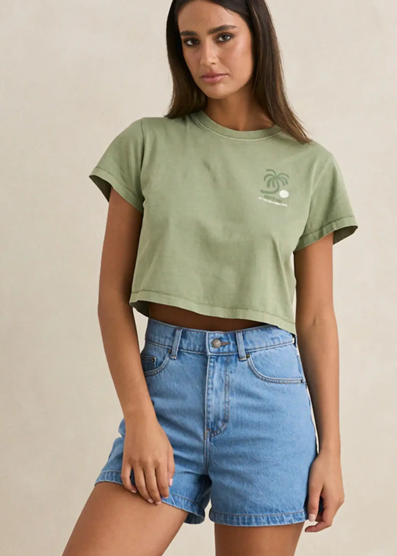 Rhythm Island Crop Crew Tee - Palm