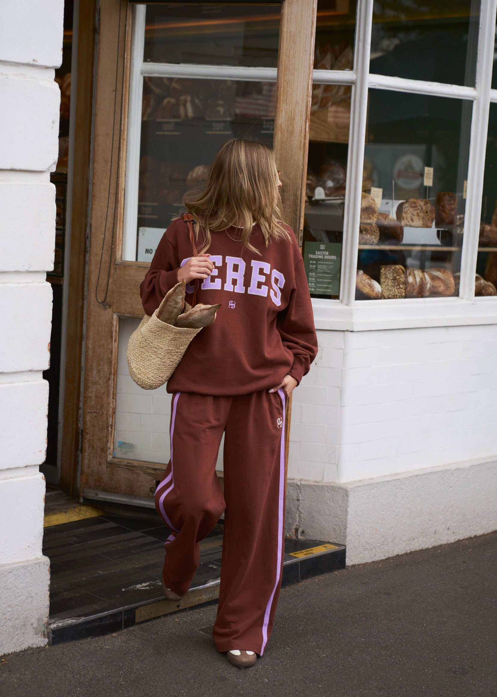 Ceres Life Isla Oversized Slouchy Crew/Burnt Toffee Orchid Heritage Logo