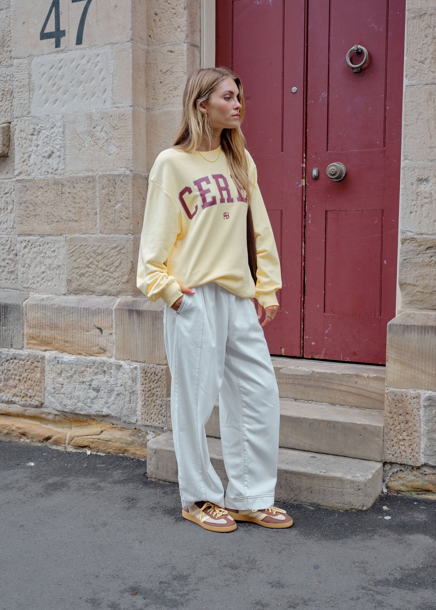 Ceres Life Isla Oversized Slouchy Crew/Butter Washed Heritage Logo