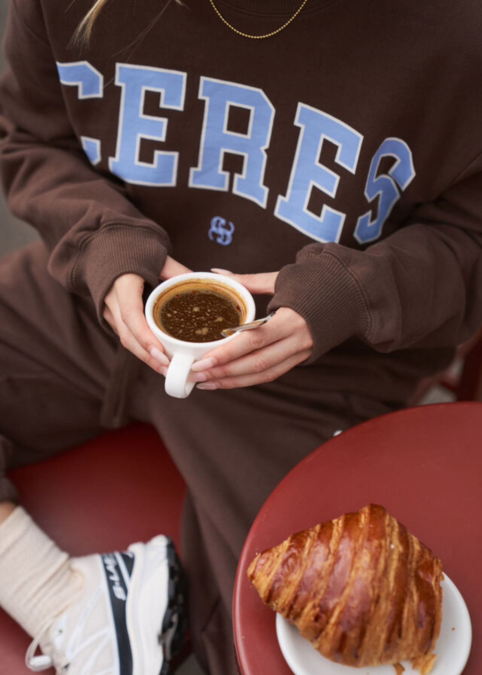 Ceres Life Isla Oversized Slouchy Crew/ Brunette Brown Buff Sky Blue Heritage Logo