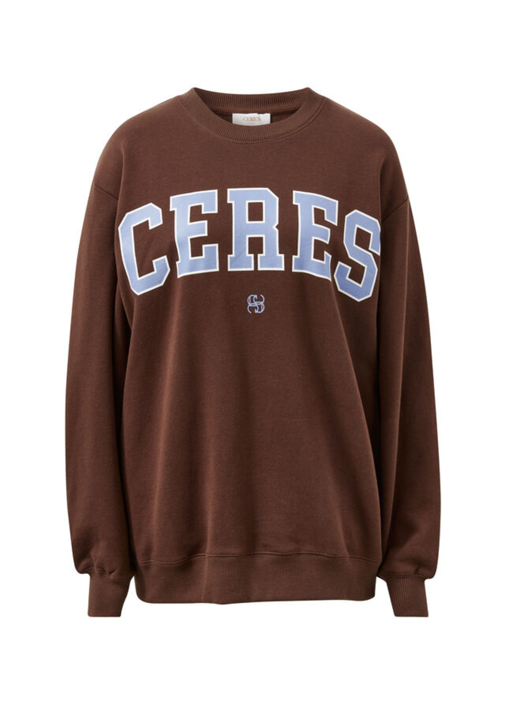 Ceres Life Isla Oversized Slouchy Crew/ Brunette Brown Buff Sky Blue Heritage Logo