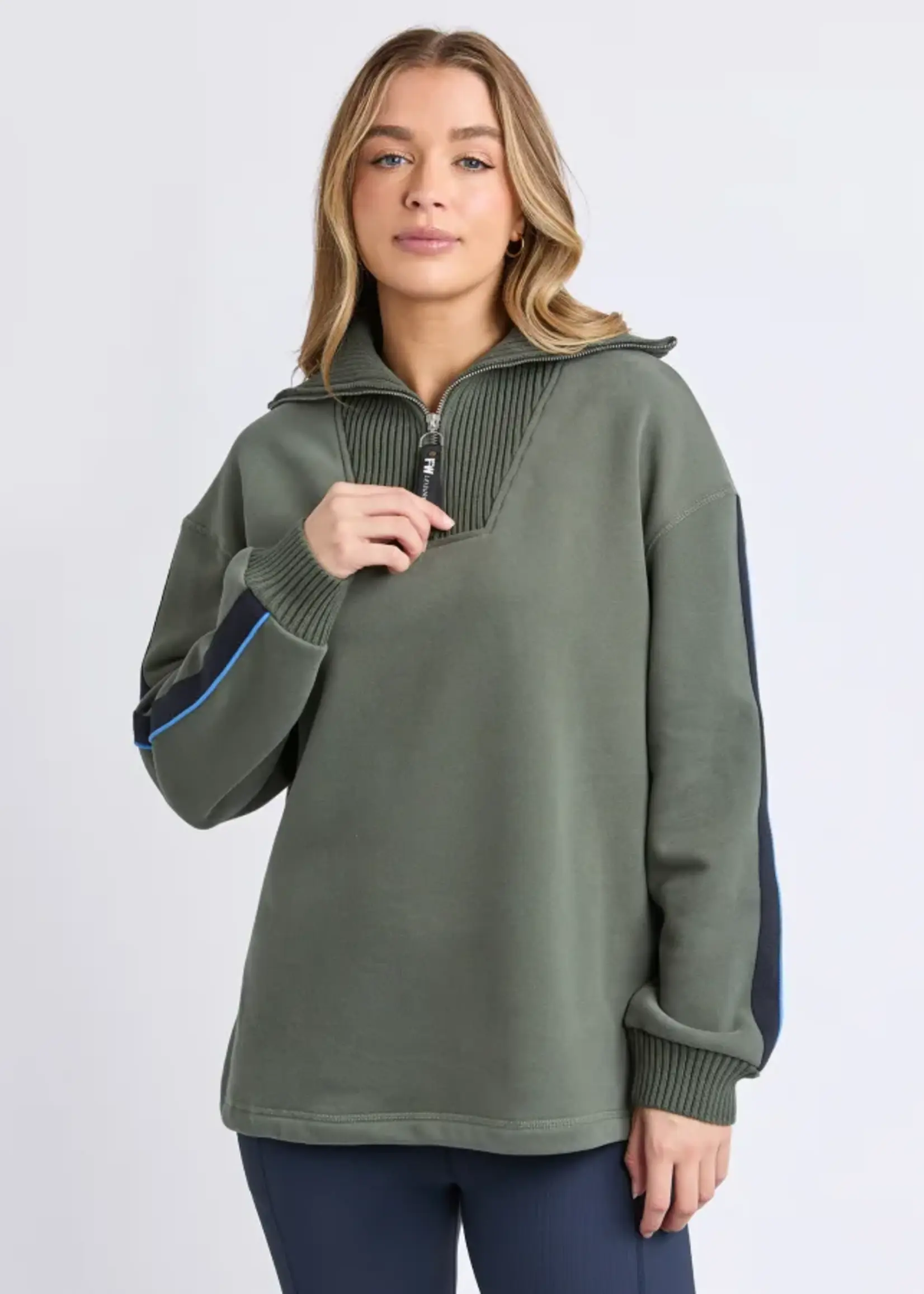 Foxwood Knit Collar Crew - Khaki