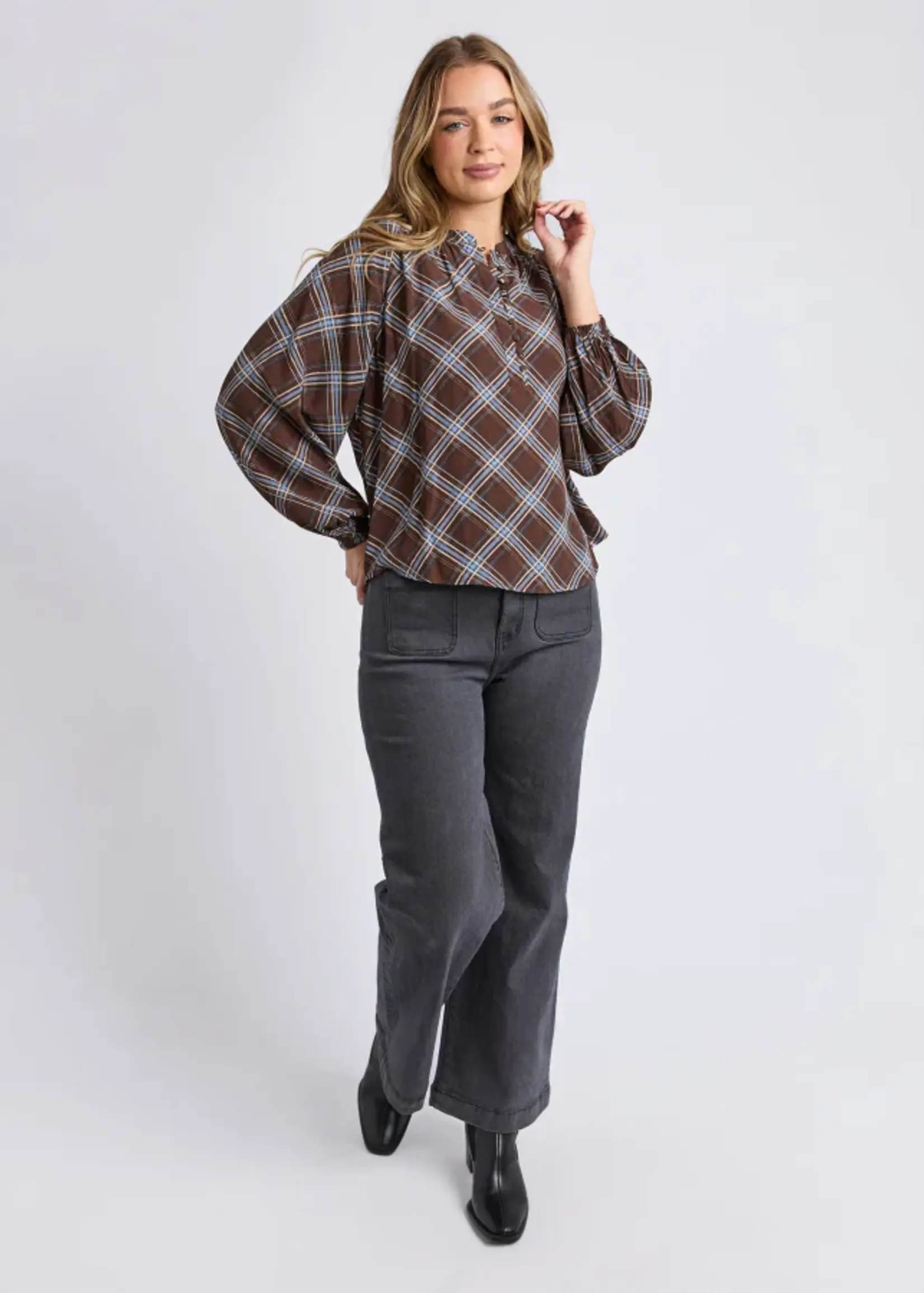 Foxwood Edison Check Top - Chocolate