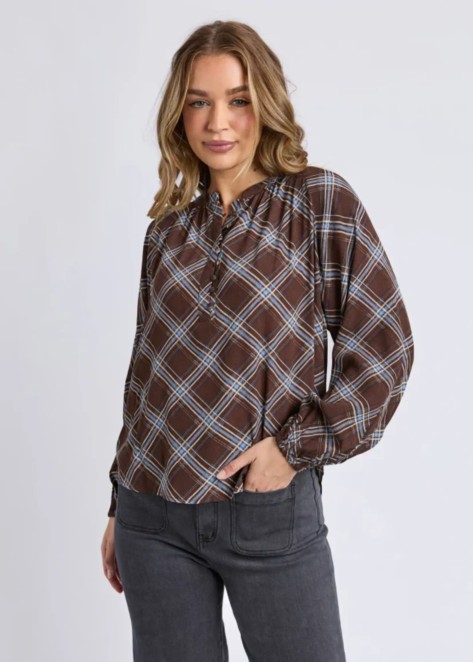 Foxwood Edison Check Top - Chocolate