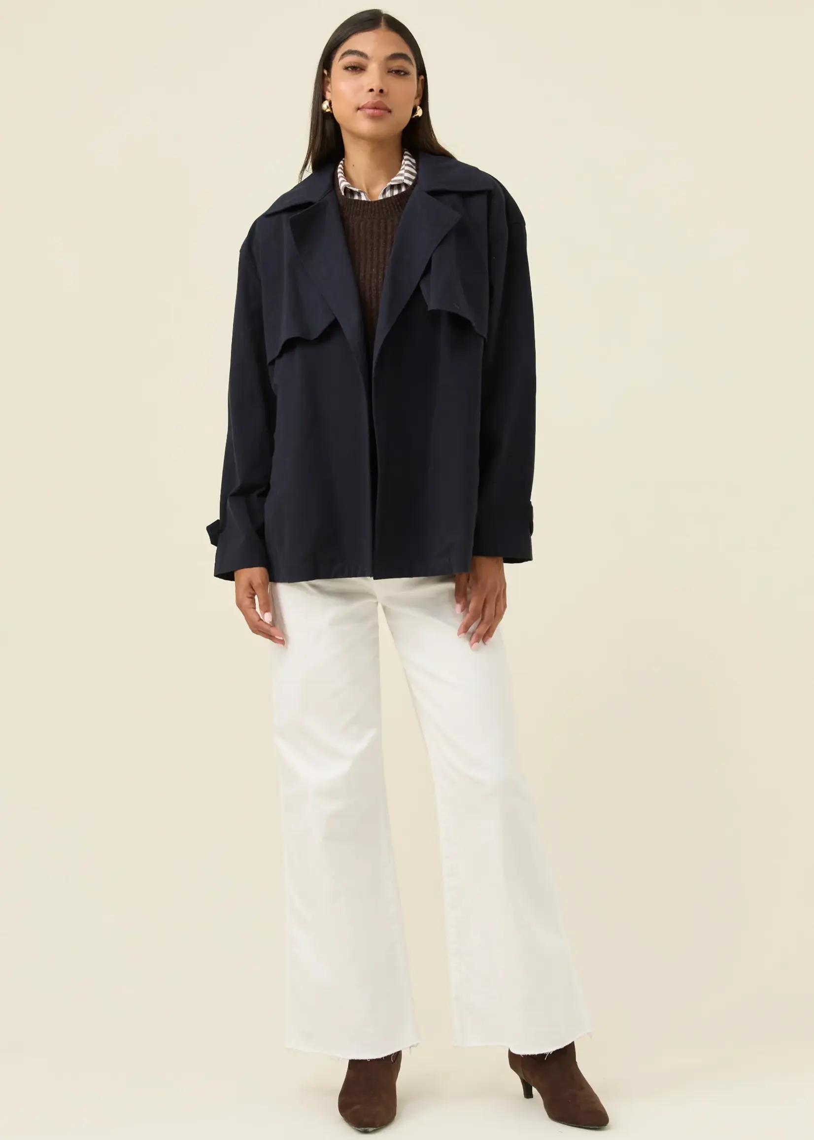 Isle of Mine Farida Cropped Trench - Navy