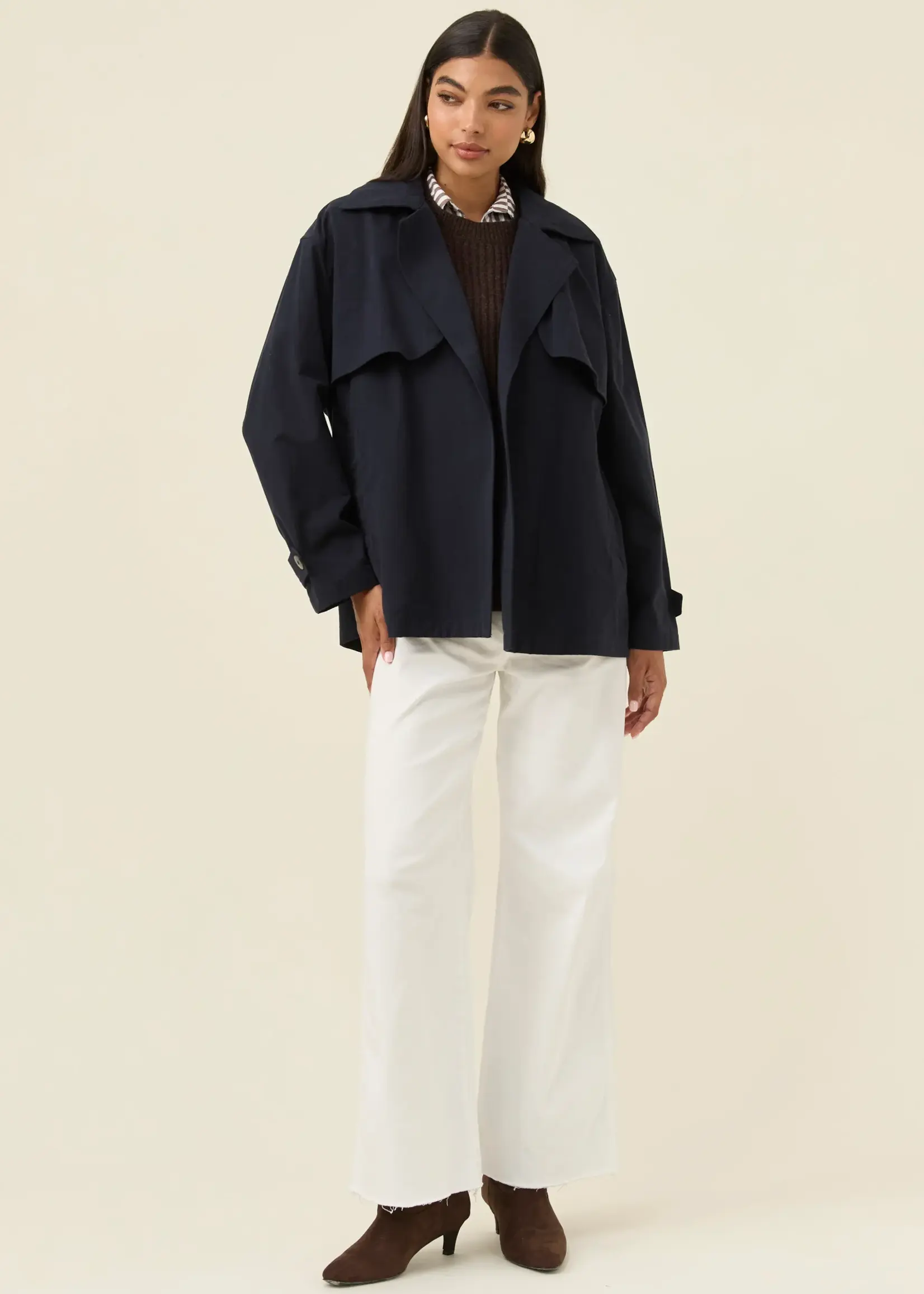 Isle of Mine Farida Cropped Trench - Navy