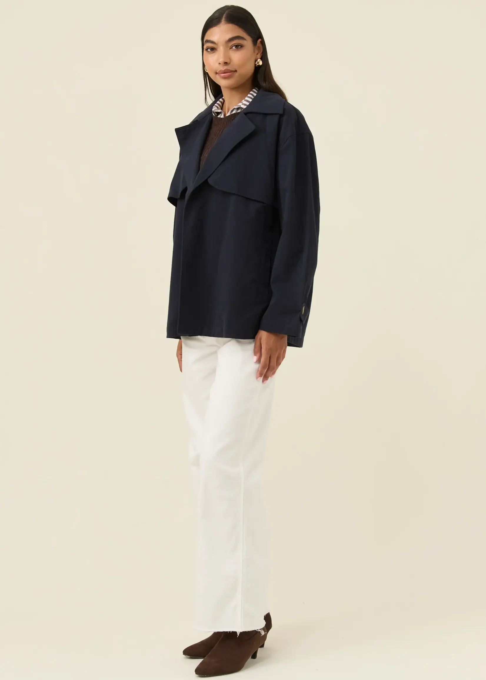 Isle of Mine Farida Cropped Trench - Navy