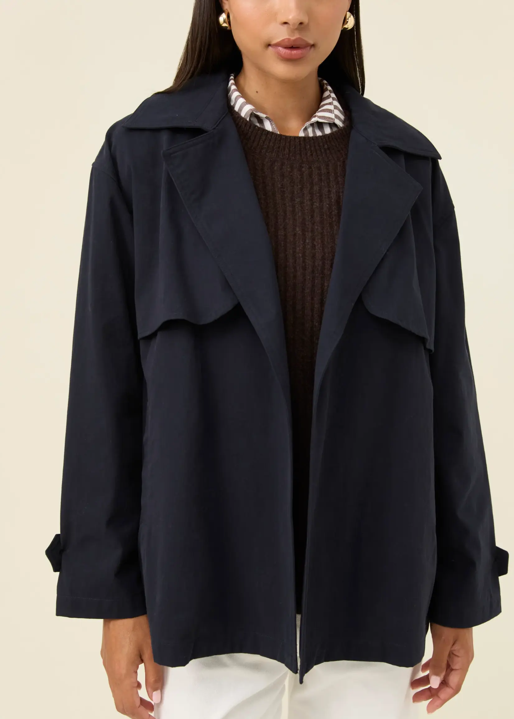 Isle of Mine Farida Cropped Trench - Navy