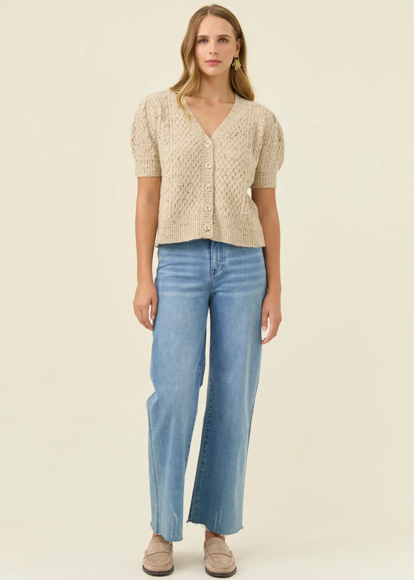 Isle of Mine Mckenna Short Sleeve Cardigan - Stone