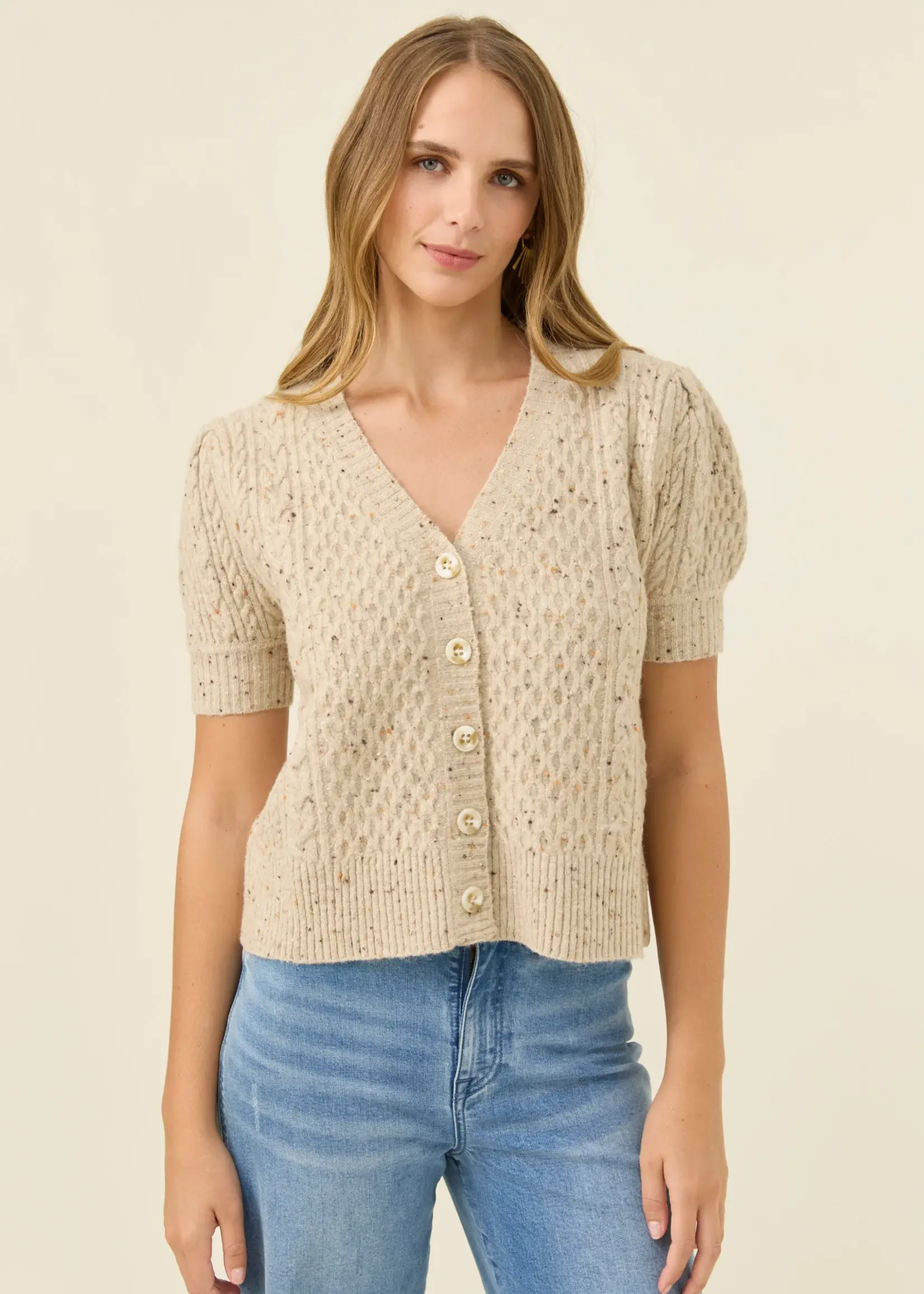 Isle of Mine Mckenna Short Sleeve Cardigan - Stone
