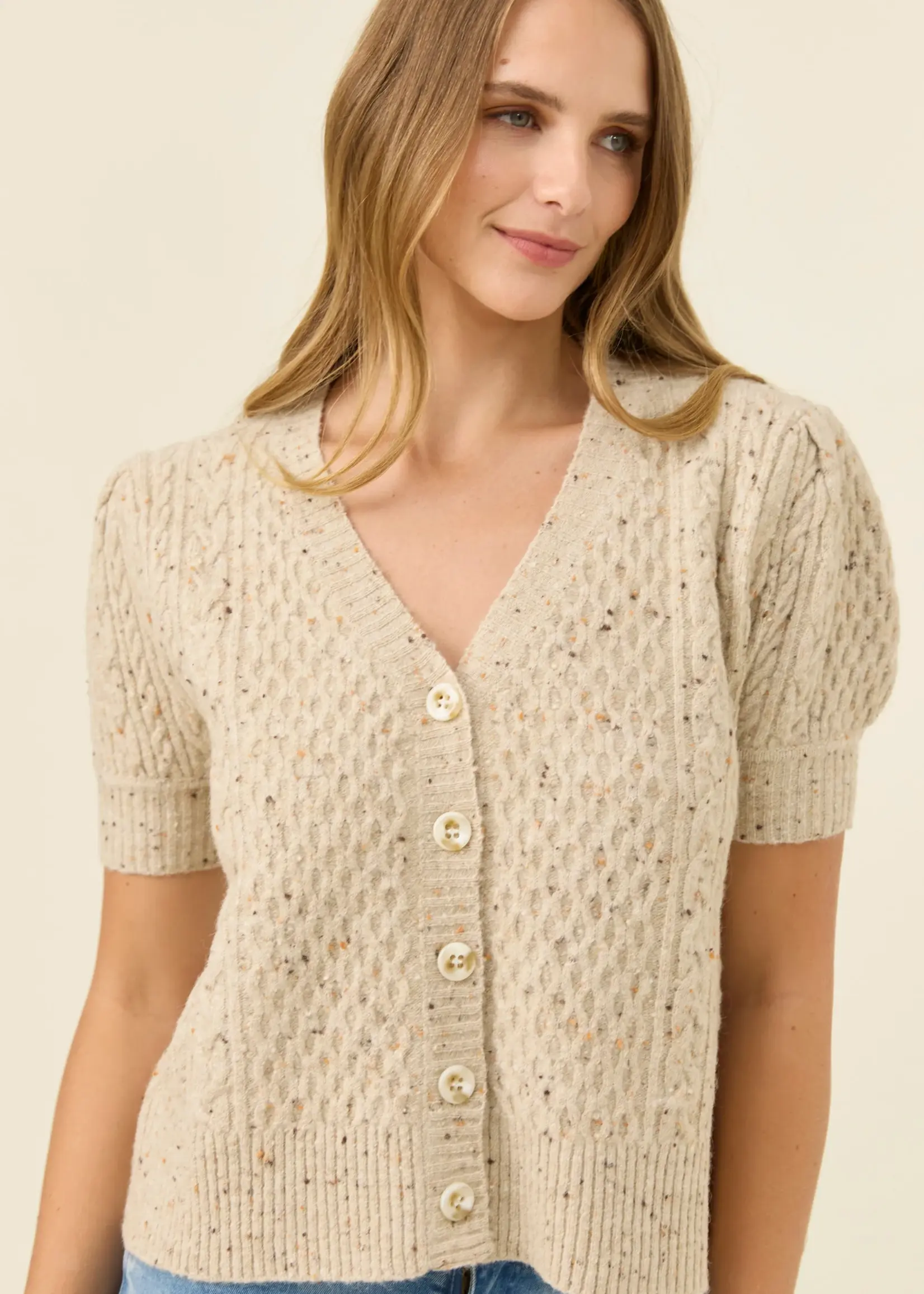 Isle of Mine Mckenna Short Sleeve Cardigan - Stone